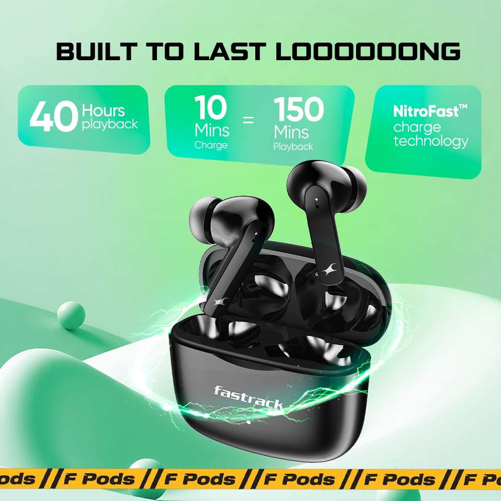 Fastrack Fpods FE100 wireless earbuds set in black